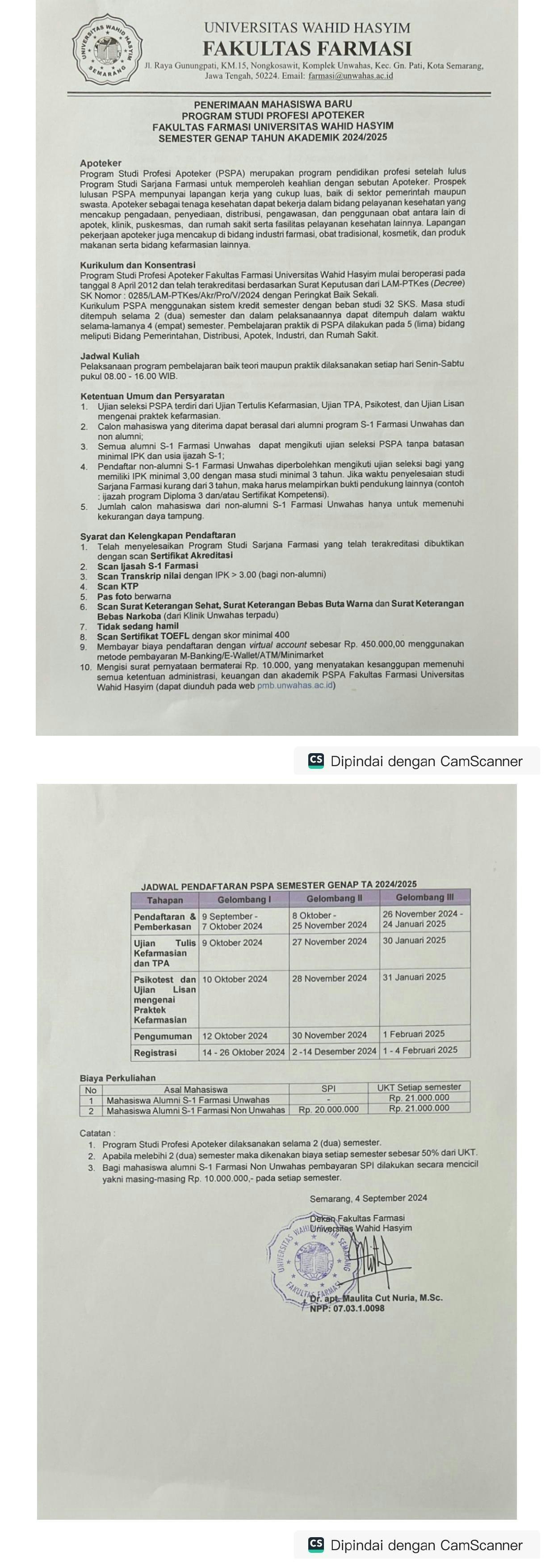 PEMBUKAAN PENDAFTARAN PROGRAM STUDI PROFESI APOTEKER SEMESTER GENAP TA 2024/2025